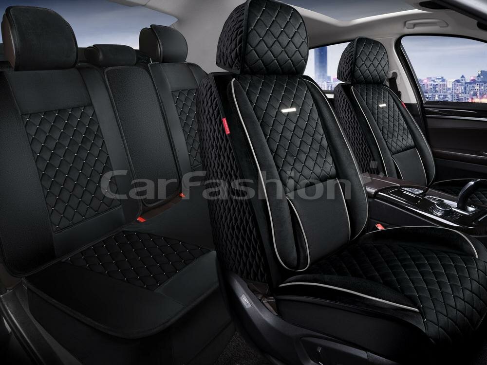 Универсальные накидки на сиденья CarFashion Armada Plus, черные, отстрочка серая