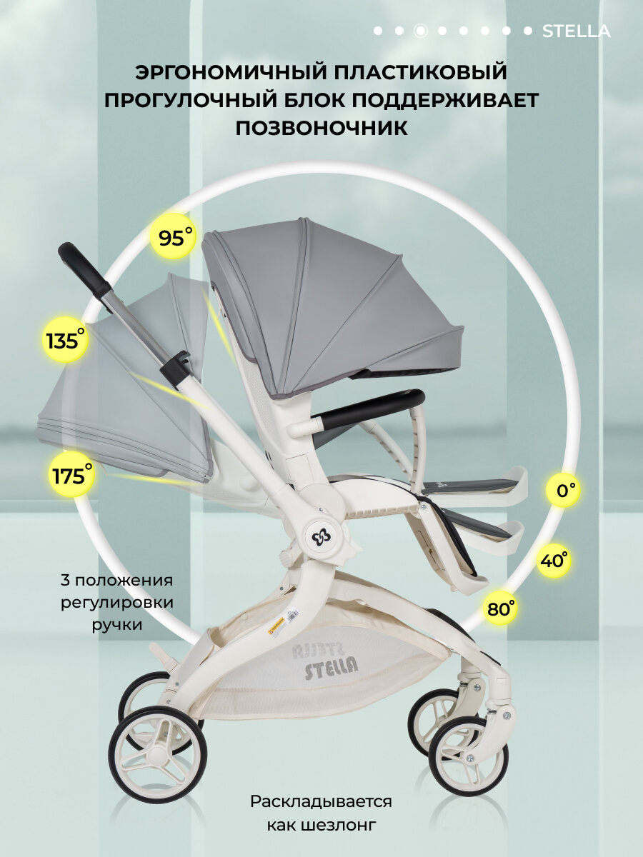 Детская прогулочная коляска Farfello Stella, поворот блока на 360, от 7 месяцев до 3 лет, цвет уникальный серый — фото 1