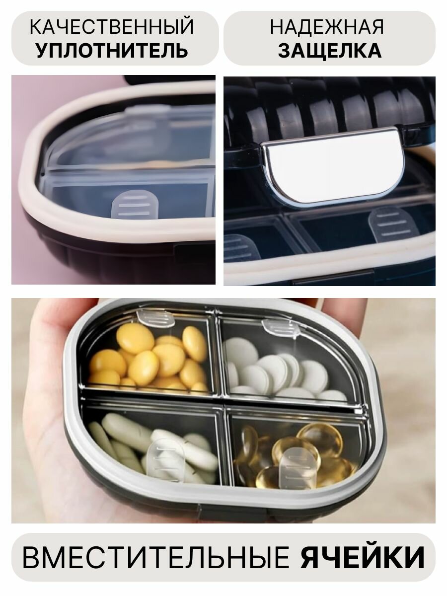 Изображение Таблетница на неделю, маленькая с таймером, водонепроницаемая, черная