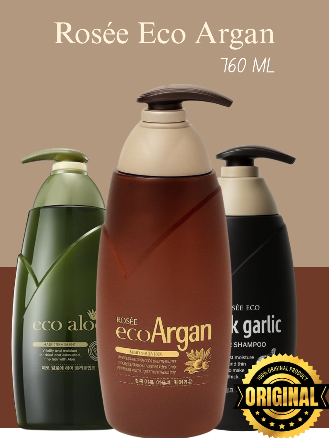 Шампунь Rosee Eco Argan, для тонких и поврежденных волос, с аргановым маслом, 760 мл
