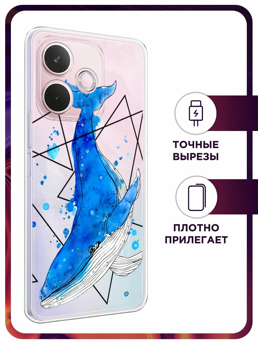 Чехол на Oppo A5 Pro / Оппо А5 Про с принтом "Кит графика", прозрачный — фото 1