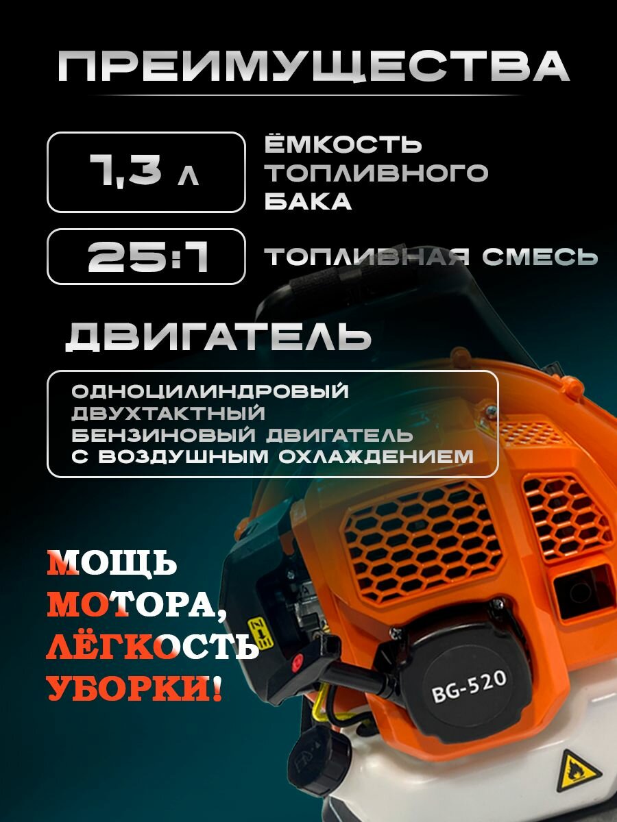 Бензиновая воздуходувка PROFI BG-520, 1.3 кВт, 2800 об/мин, оранжевая — фото 1