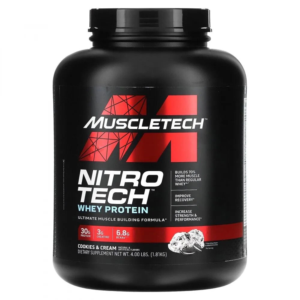 Протеин MuscleTech Nitro-Tech Whey, сывороточный, с BCAA и креатином, 2,27кг