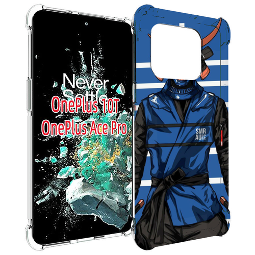 Чехол MyPads самурай в синей форме для OnePlus 10T задняя-панель-накладка-бампер