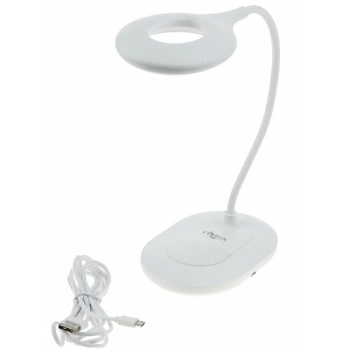 Лампа настольная FORZA 16 LED, питание USB, кабель 1.5м, 1200Lux, аккум.1200мАч,белая,пластик