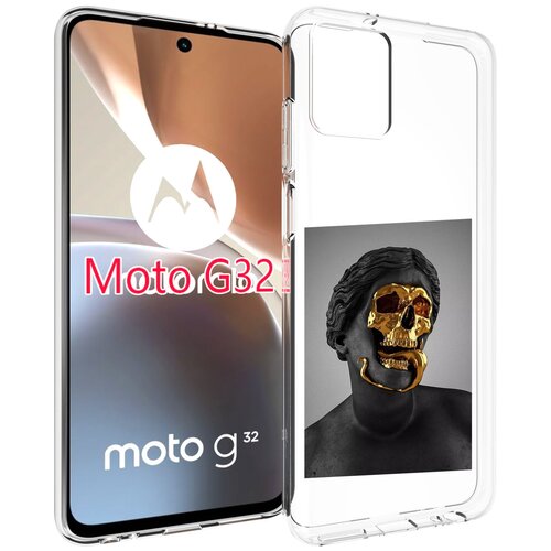 Чехол MyPads золотой череп в статуе для Motorola Moto G32 задняя-панель-накладка-бампер
