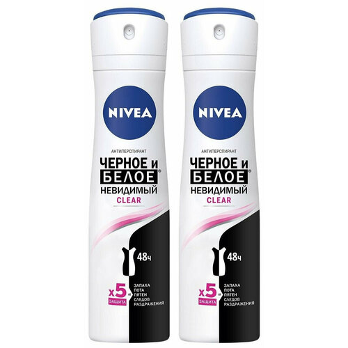 Антиперспирант Nivea, Чёрное и белое, Невидимый, спрей, 150 мл, 2 шт.