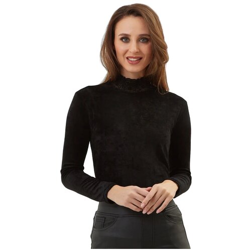 Водолазка из велюра с ажурной отделкой/ Бархатная водолазка с кружевным воротником-стойкой
