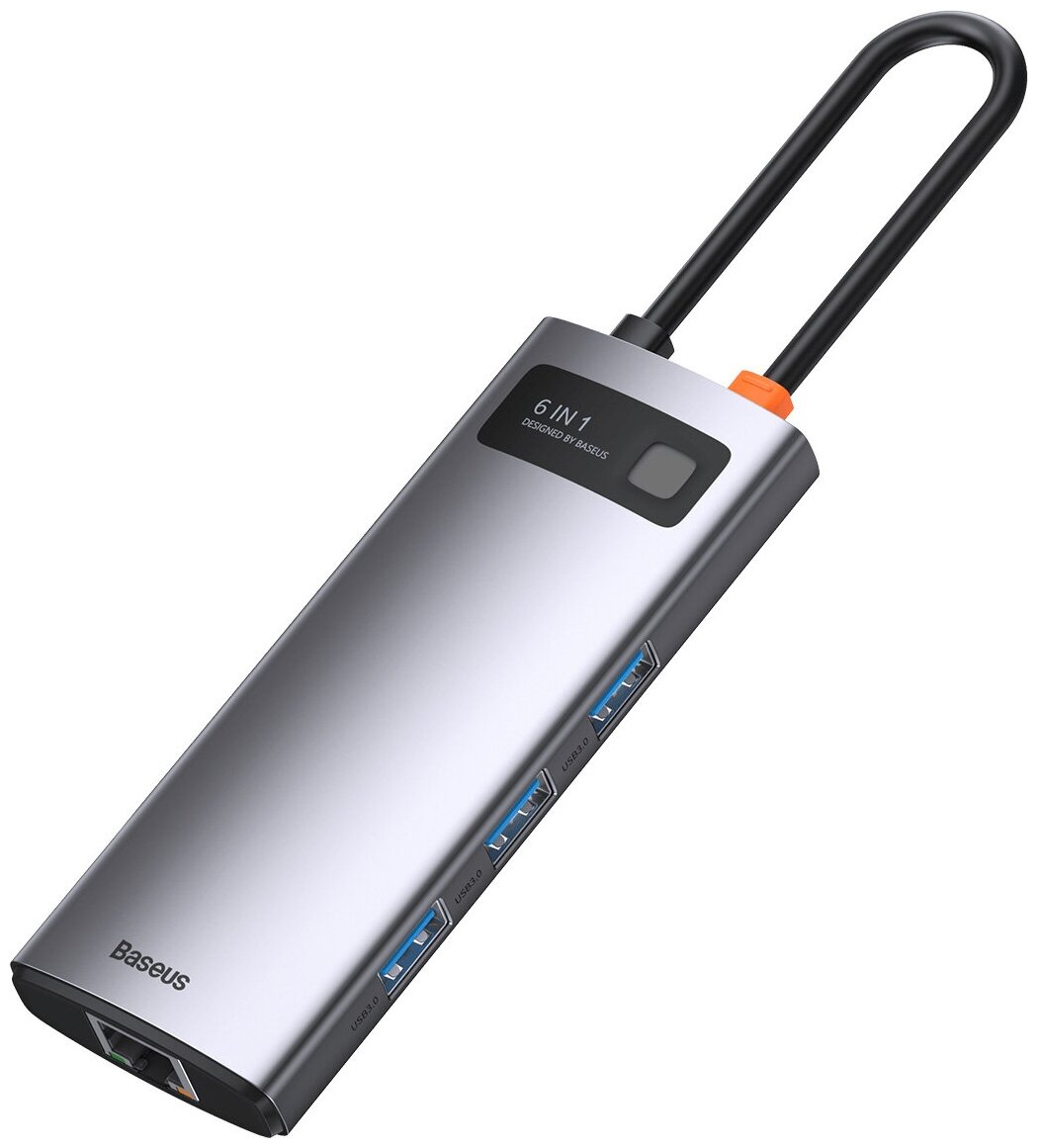 USB-концентратор Хаб Hub Baseus Metal Gleam Series 6 в 1 CAHUB-CW0G Space Grey Type-CPD HDMI RJ45 3xUSB 30