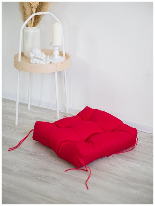 Подушка декоративная на кресло стул BIO-TEXTILES лофт 38*38*8 красная с холлофайбером завязками для садовой мебели качелей в детскую водонепроницаемая