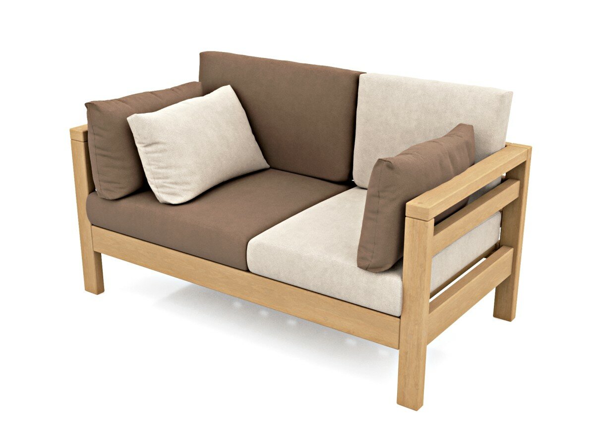 Садовый диван Soft Element Бонни двухместный, коричневый, массив дерева, велюр, с подушками, на террасу, на веранду, для дачи, для бани