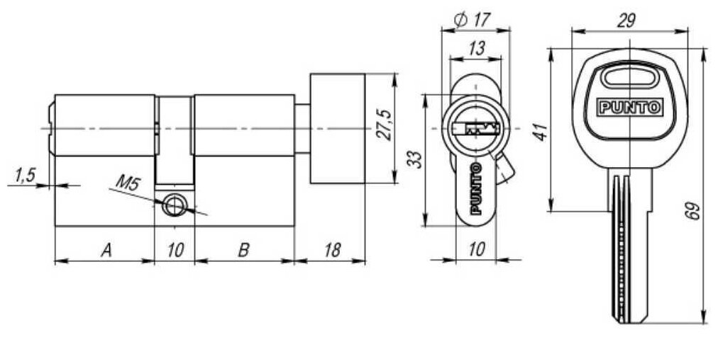 Цилиндровый механизм Punto (A202) A2002Knob70(30+10+30) с вертушкой SN никель