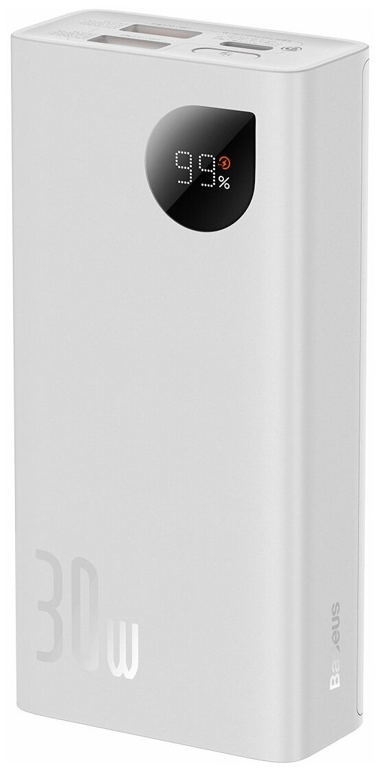 Внешний аккумулятор Baseus Adaman2 Digital Display Mini Compact 10000mAh 30W + Кабель USB to Type-C 3A 05m Белый PPAD040002