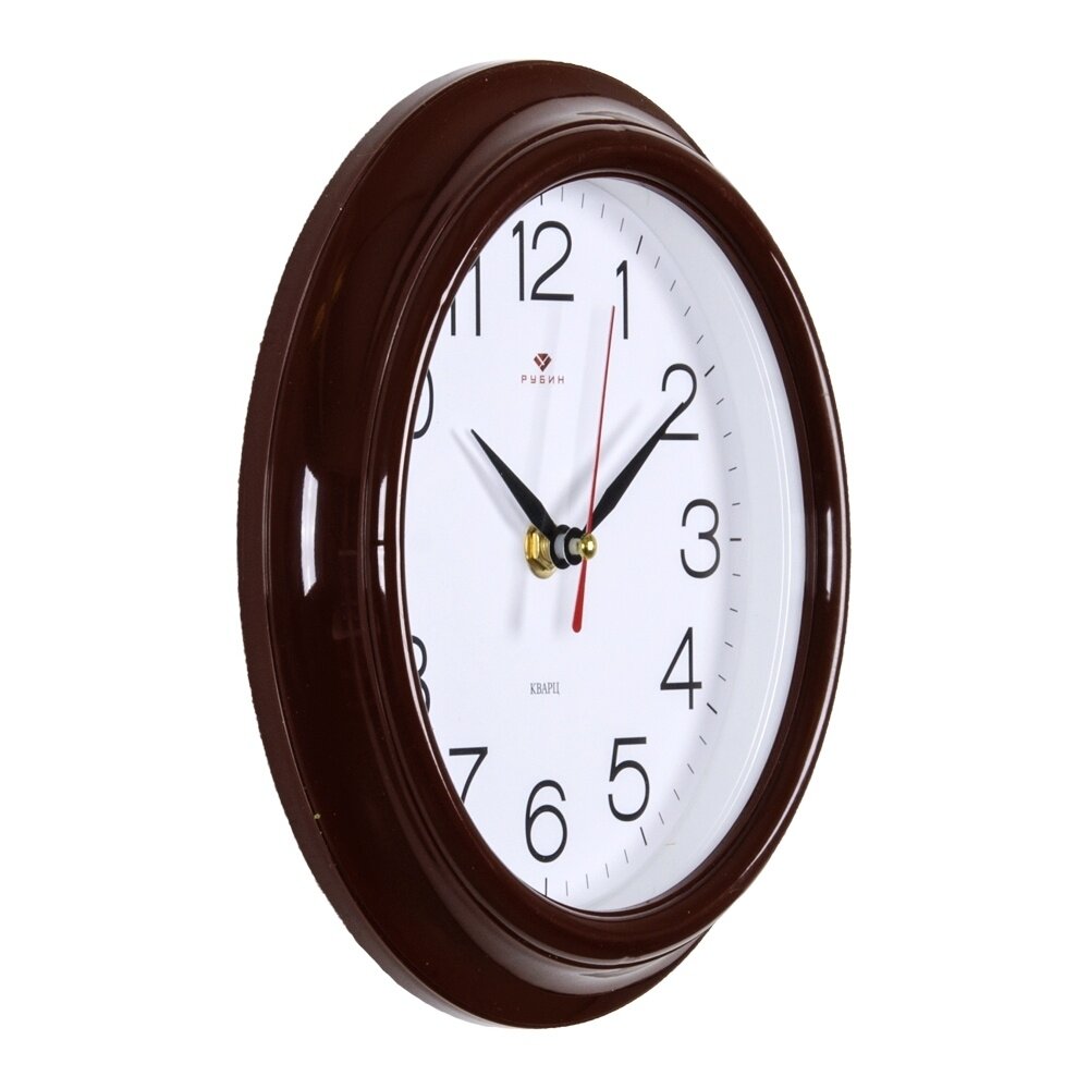 Часы настенные Рубин круглые d 21 см, корпус коричневый "Классика" (2121-307)