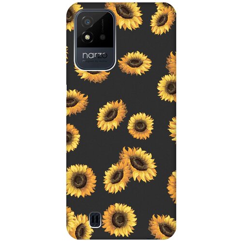 Матовый чехол Sunflowers для Realme narzo 50i / Рилми Нарзо 50и с 3D эффектом черный матовый чехол cocktail splash для realme narzo 50i рилми нарзо 50и с 3d эффектом черный