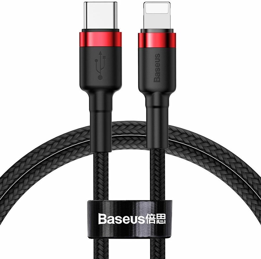 Кабель USB Type-C - Lightning 1м Baseus Cafule Cable 18W - Черный/Красный (CATLKLF-91)