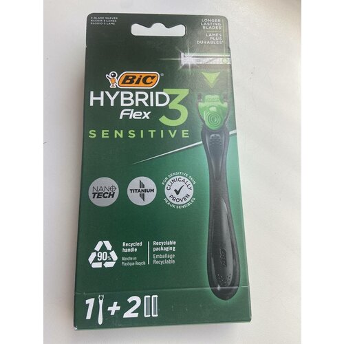 Бритвенный станок Bic Flex 3 Hybrid sensitive , сменные кассеты 2 шт станок бритвенный bic flex 3 hybrid 2 кассеты