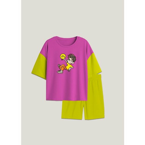 Пижама , шорты, футболка, без карманов, размер 5XS, розовый, желтый