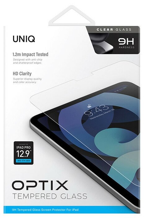 Защитное стекло Uniq OPTIX для iPad Pro 12.9 (2018/21/22) прозрачное