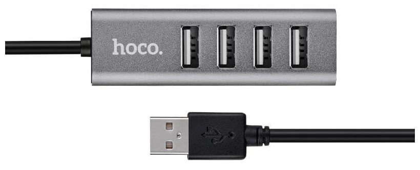 Разветвитель USB Hoco HB1 Tarnish хаб - концентратор 4 порта USB2.0 линейка - темно-серый