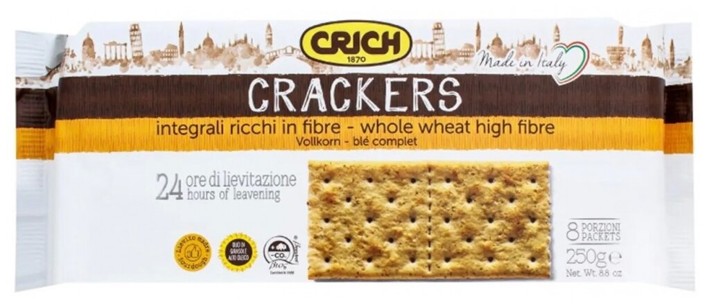 Крекер Crich Crackers Integrali Whole Wheat Цельнозерновой, 250г