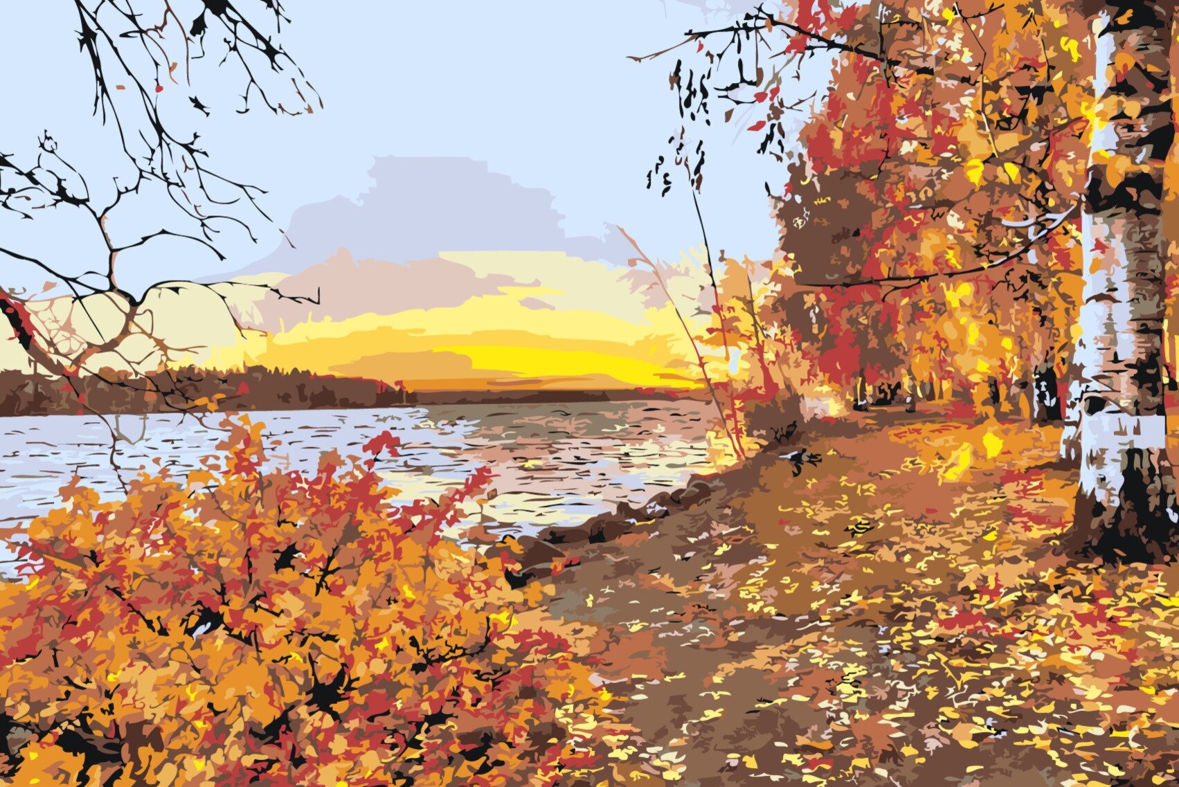 Картина по номерам Осенний закат у озера на стену