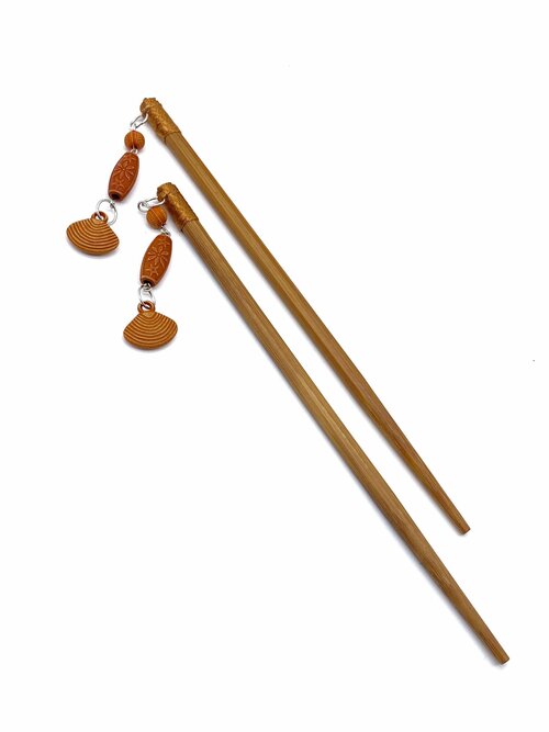 Китайские палочки для волос с подвесками 2 шт из дерева 