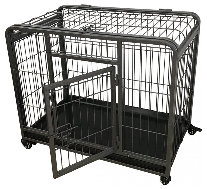 Клетка на колесах для животных до 20кг., DUVO+ "Heavy Duty Crate", две двери, 79х53х61см, чёрная - фотография № 3