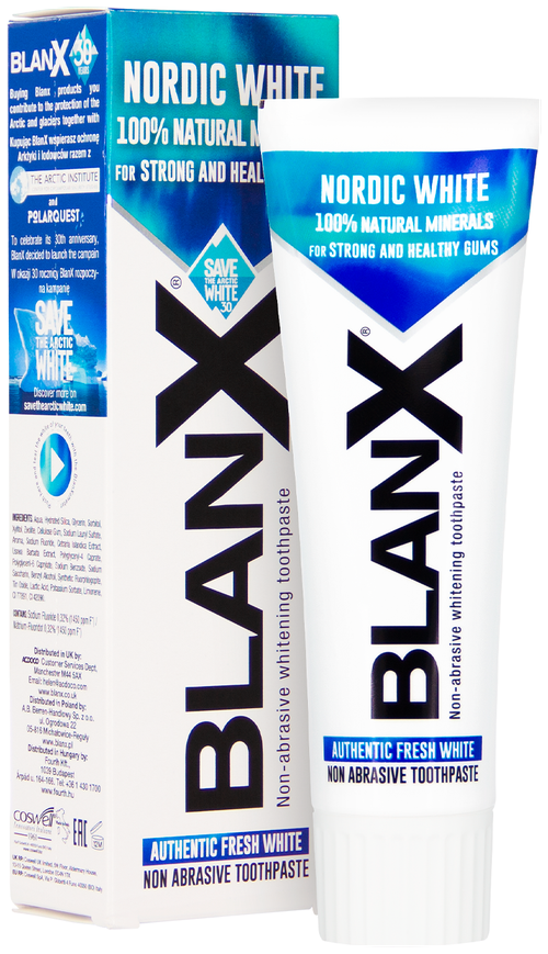 Зубная паста BlanX Nordic White отбеливающая, 75 мл, белый