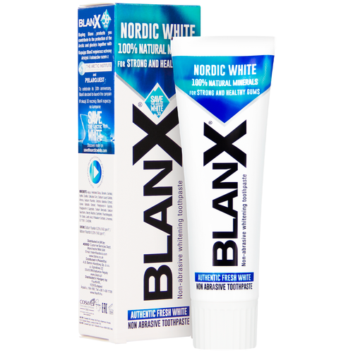 Зубная паста BlanX Nordic White отбеливающая, 75 мл, белый зубная паста blanx nordic white 75 мл