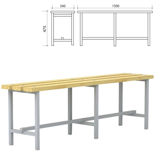 Скамья деревянная на металлокаркасе П-13Д(1500) (1500х340х475 мм) - 1 шт.