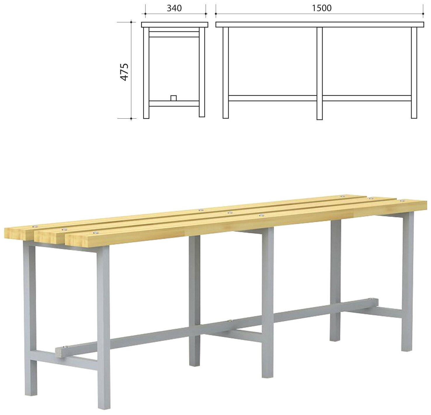 Скамья деревянная на металлокаркасе П-13Д(1500) (1500х340х475 мм) - 1 шт.