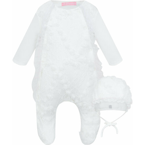 фото Комплект одежды choupette для девочек, чепчик и комбинезон, нарядный стиль, размер 56, белый