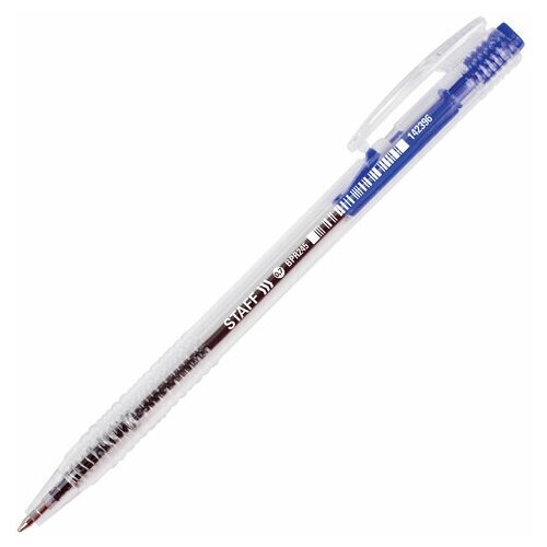 Ручка шариковая автоматическая STAFF Basic BPR-245, синяя, корпус прозрачный, 0,7 мм, линия письма 0,35 мм, 142396