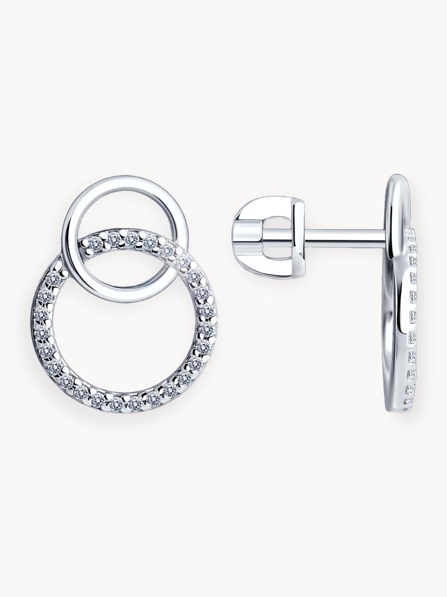 Серьги пусеты SOKOLOV, серебро, 925 проба, родирование, фианит