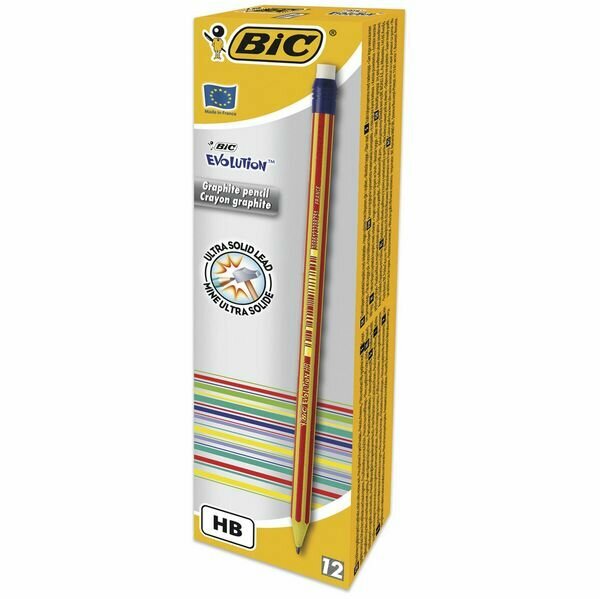 Упаковка карандашей чернографитовых BIC Эколюшен Полоски НВ шестигранный коробка картонная 12 шт./кор. - фото №9