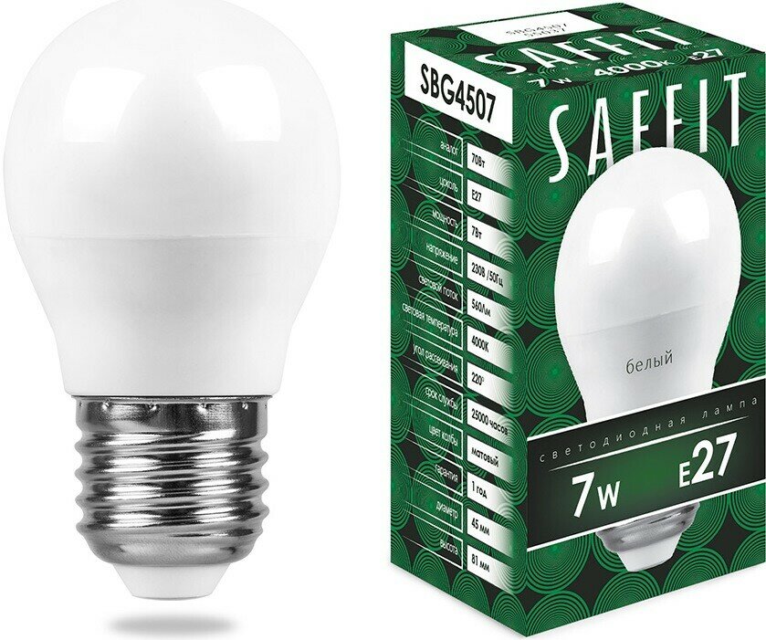 Лампа светодиодная 7W 230V E27 4000К, SBG4507;55037