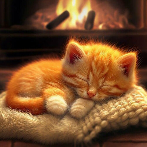 Алмазная мозаика Гранни «Спящий котик» (30х30 см, полная выкладка, квадратные стразы)