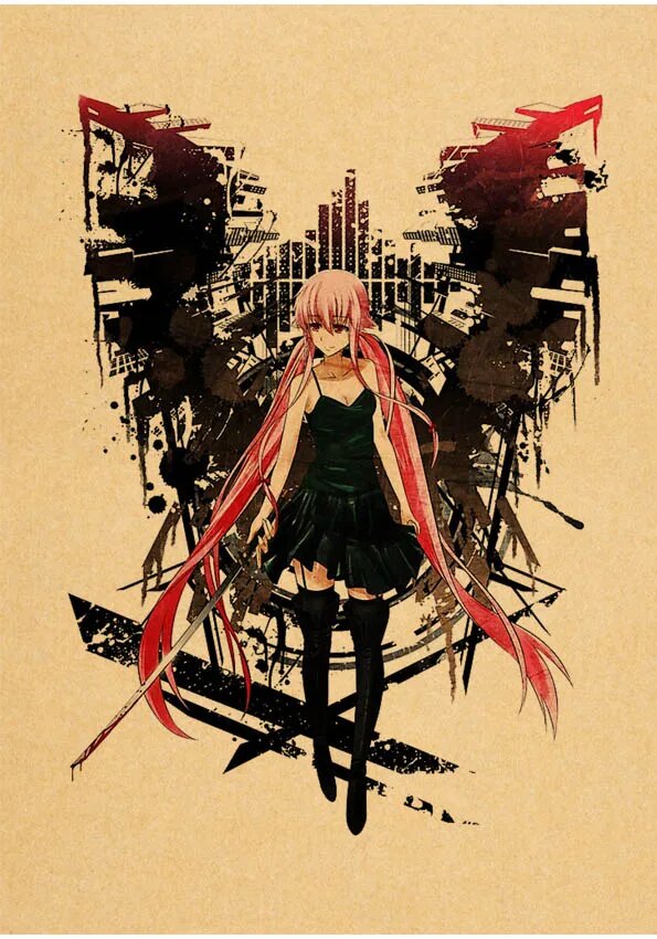 Постер аниме "Дневники будущего" Nikki Mirai, 42x30см, черный