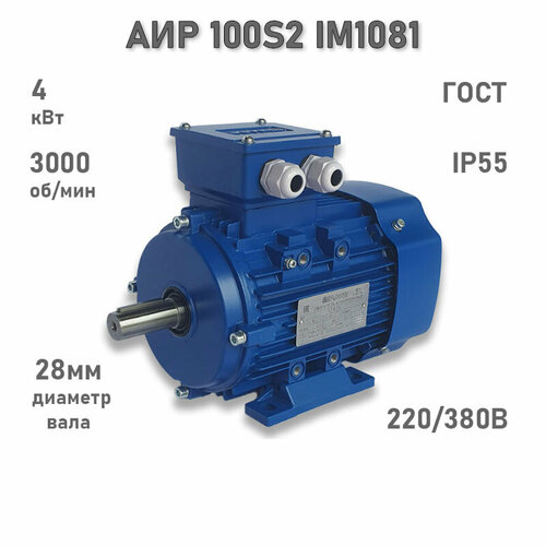 Электродвигатель элмаш АИР 100 S2 IM1081 AL (4 кВт 3000 об/мин)