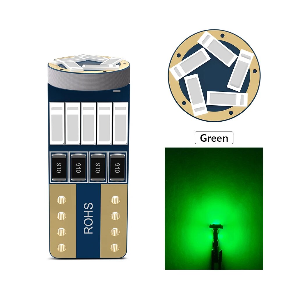 Светодиодные Лампы Oprah T10 LED W5W (2/10 Шт.) Для Фар Автомобиля, 15 Светодиодов Green, 2pcs