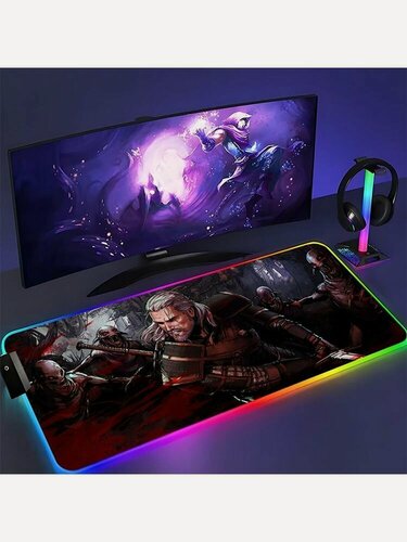 Изображение товара Игровой коврик "The Witcher 3", нескользящая основа, RGB-подсветкой, прошитые края