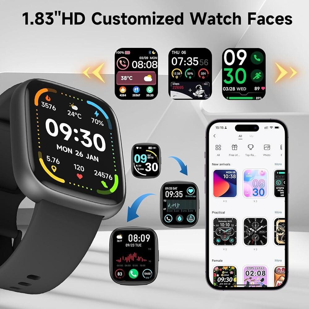 Смарт-часы, Bluetooth, HD-экран, 1.83", 100 режимов, для Android/iOS — фото 1