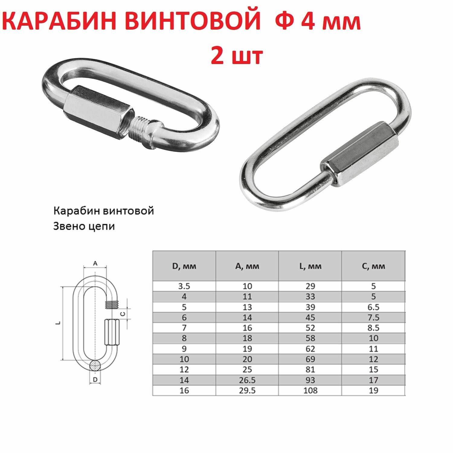 Карабин винтовой 40мм (уп 2 шт)