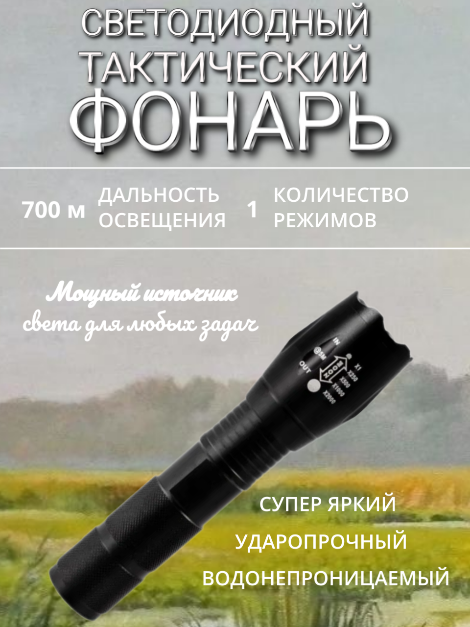 Подствольный фонарь для охоты с креплением на ружье / Светодиодный фонарь / Карманный фонарь