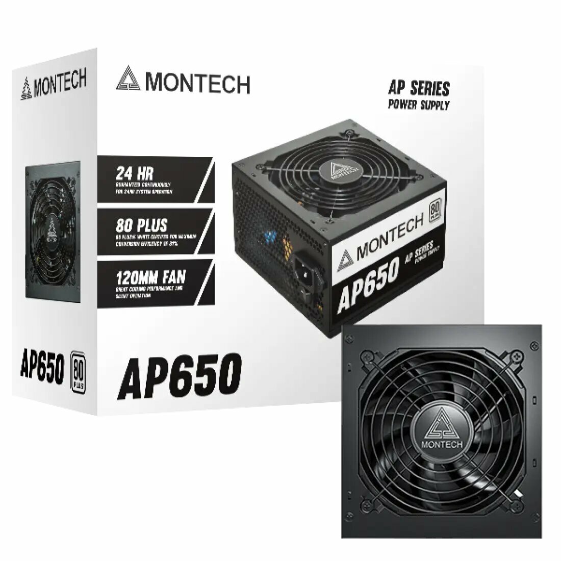 Блок питания Montech "AP650", 650Вт, активный PFC, 80PLUS White, вентилятор 12см