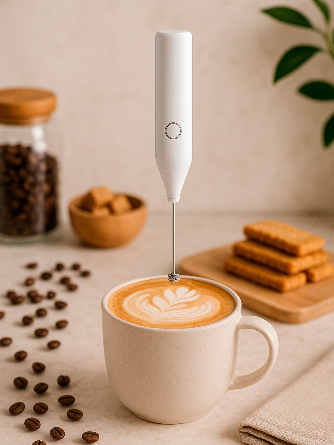 Электрический капучинатор для взбивания молока, ручной пеновзбиватель, белый — фото 1