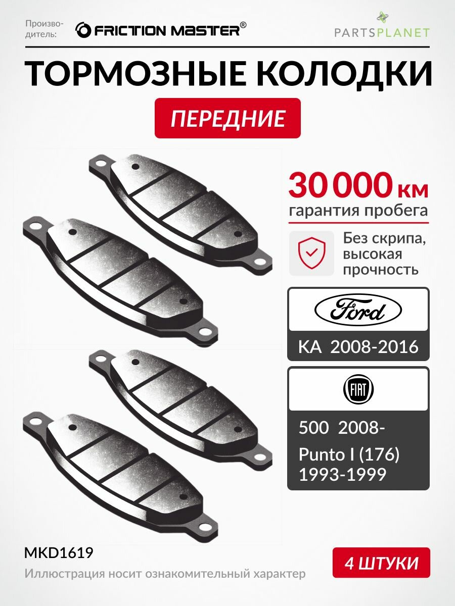 Тормозные колодки передние на Фиат 500, Пунто 1, Форд Ка