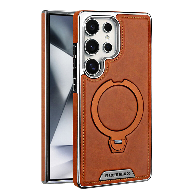 Подходит для Samsung S25ULTRA, вращающаяся магнитная подставка, чехол для телефона, высококачественная кожаная текстура, полное покрытие для Samsung S23/S24