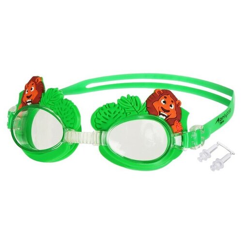 Очки для плавания детские ONLYTOP Swim «Зверята» + беруши, цвет зелёный